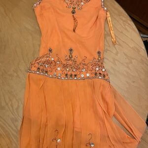 Sue Wong Strapless Orange Dress with Embellishments